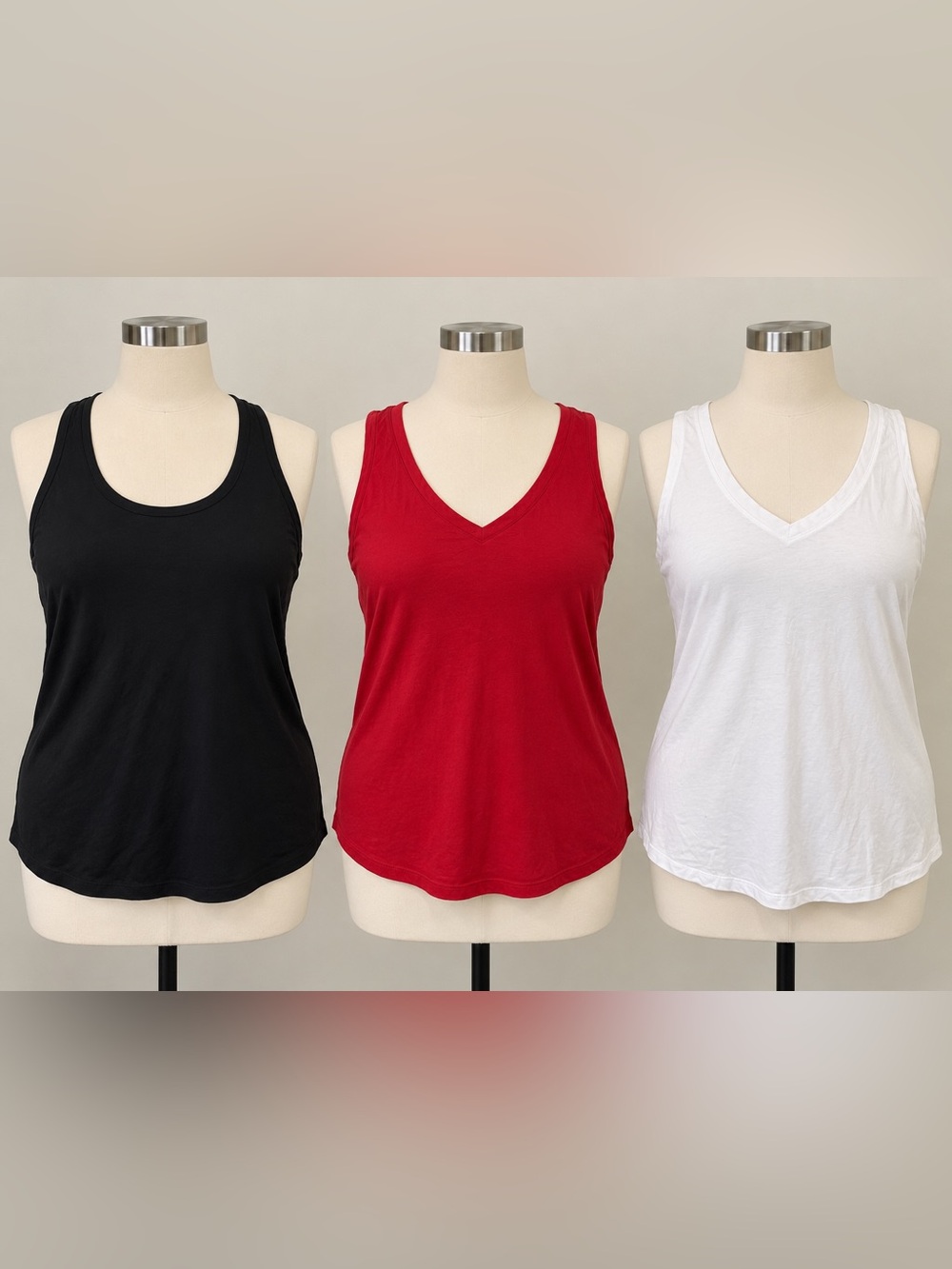 Time and Tru Women's Tank Top Trio — Black, Red, White